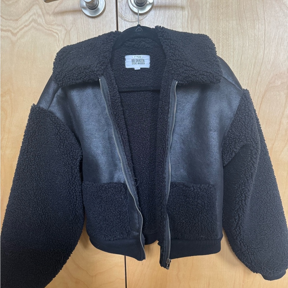 Black Shearling Bomber Jacket- BB Dakota Steve Madden